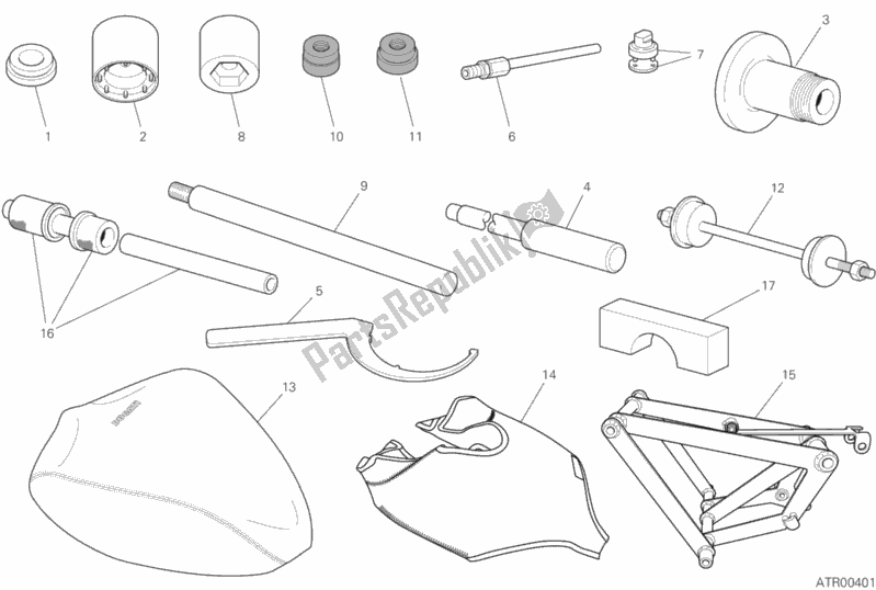 Alle onderdelen voor de Werkplaatsgereedschap (frame) van de Ducati Superbike Panigale V4 S Thailand 1100 2019